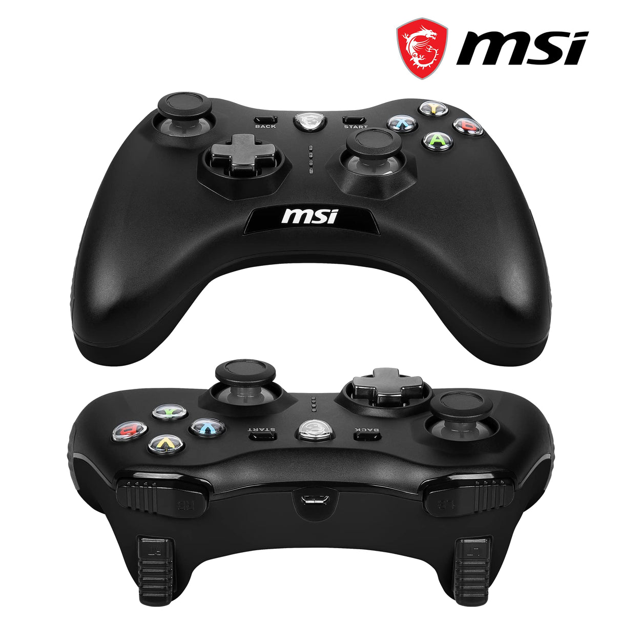MSI FORCE GC30 V2 Controlador Gamepad Inalámbrico para PC - 2.4 GHz, Batería 600mAh Li-ion, Cubiertas D-Pad Intercambiables, 2 Motores de Vibración, USB 2.0 - Con Cable/Inalámbrico