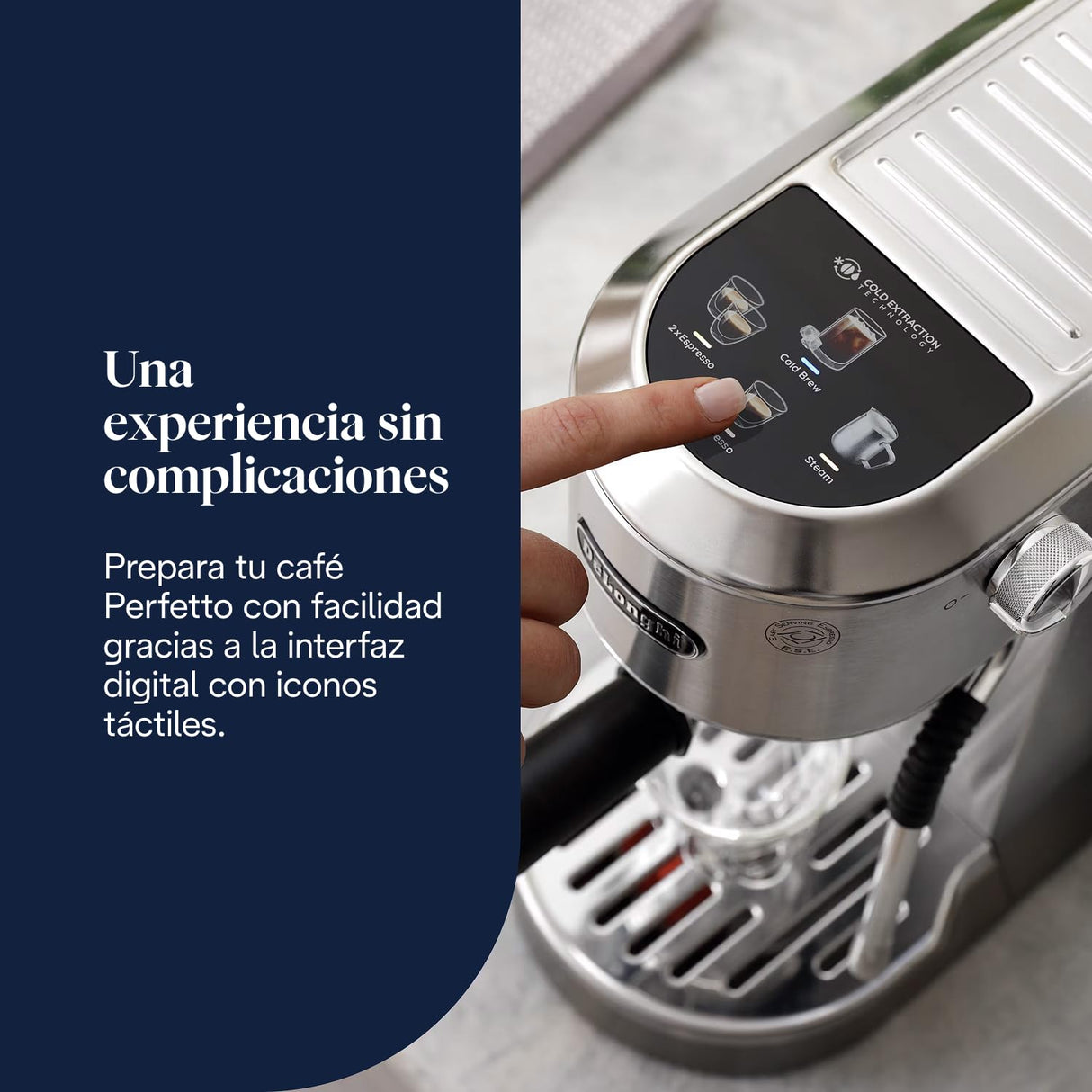 De'Longhi Dedica Duo EC890.M, Máquina Café Barista con Bomba, Espresso y Cold Brew, Máquina Café Manual con Varilla Vapor LatteArt, 15cm Ancho, 2 Espresso, Pantalla Táctil, Taza hasta 13 cm, Metal