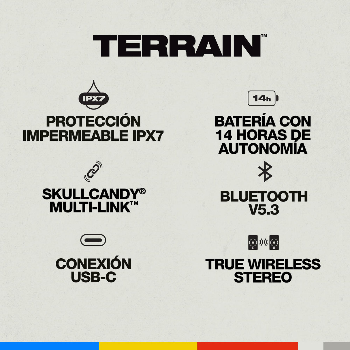Skullcandy Terrain Altavoz Portátil Inalámbrico con Bluetooth, Impermeabilidad IPX7, 14 Horas de Batería, True Wireless Stereo y Correa Integrada para Viajes y Uso en Exteriores - Negro