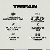 Skullcandy Terrain Altavoz Portátil Inalámbrico con Bluetooth, Impermeabilidad IPX7, 14 Horas de Batería, True Wireless Stereo y Correa Integrada para Viajes y Uso en Exteriores - Negro