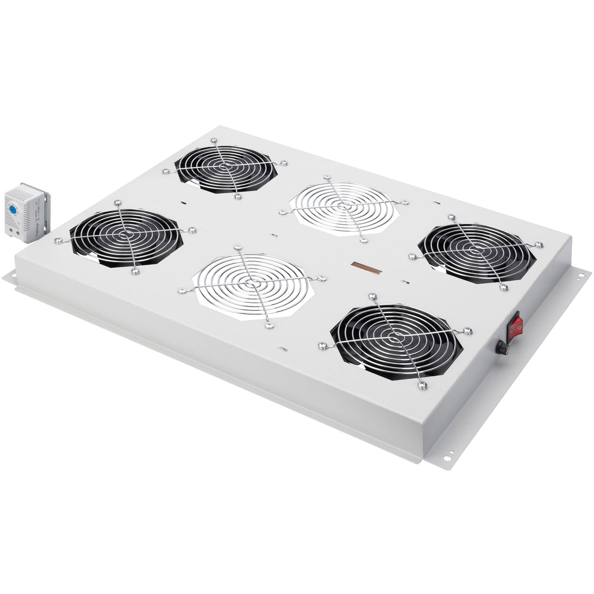 DIGITUS Unidad de ventilador de techo para armario de servidores de la serie Unique, 4x ventilador, termostato, gris (RAL 7035)