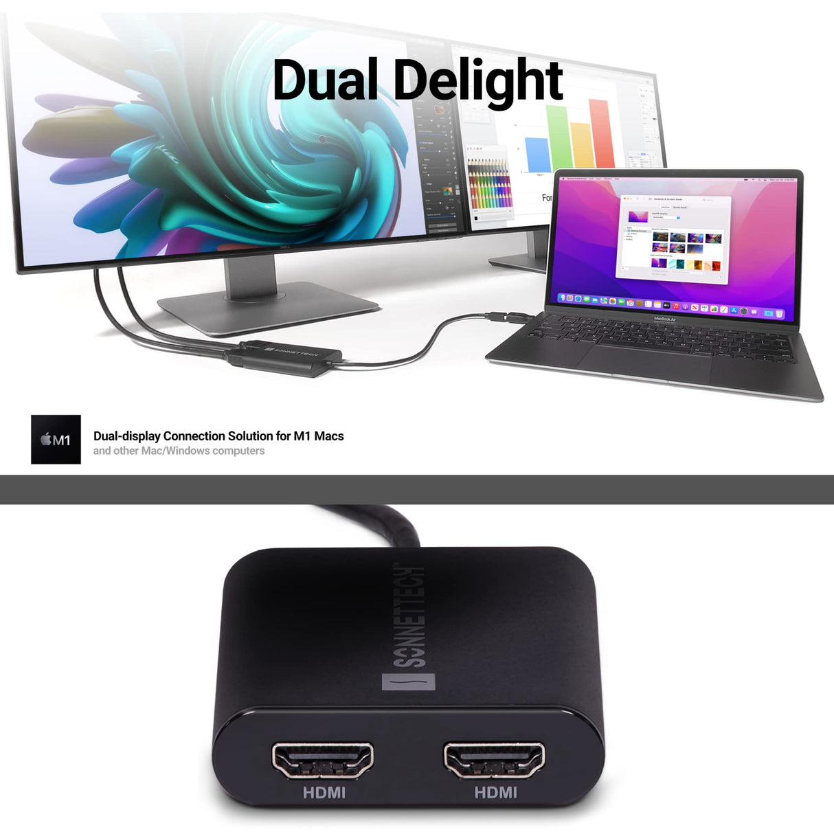 SoNNeT DisplayLink Dual 4K HDMI 2.0 Adapter for M1 Macs