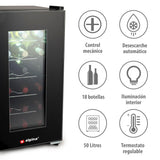 alpina Vinoteca - 230V - 18 Botellas/50L - Vinoteca - Temperatura regulable 11°C a 22°C - Puerta de Cristal e Iluminación Interior - Poco o Ningún Ruido - Negro