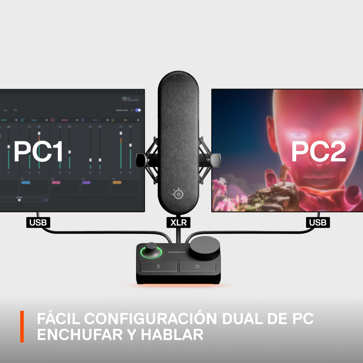 SteelSeries Alias Pro Kit — Micro XLR + Mezclador Stream — cápsula 3 Veces Mayor para Gaming, Streaming y pódcast — Interfaz USB/XLR — Controles para personalización — RGB — PC Individual o Dual