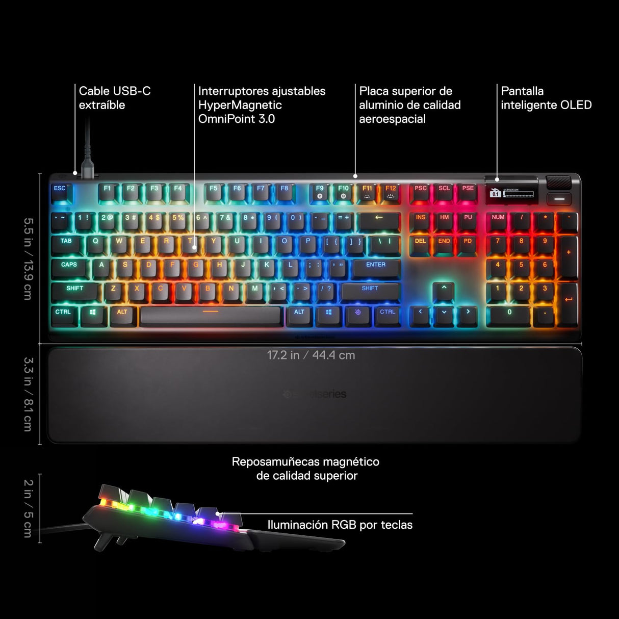 Steelseries Apex Pro Gen 3 Teclado Mecanico Gaming - HyperMagnetic Interruptores OmniPoint 3.0 - Accionamiento Ajustable - Rapid Trigger + Rapid Tap - Preajustes - Modo protección - USB-C - US QWERTY
