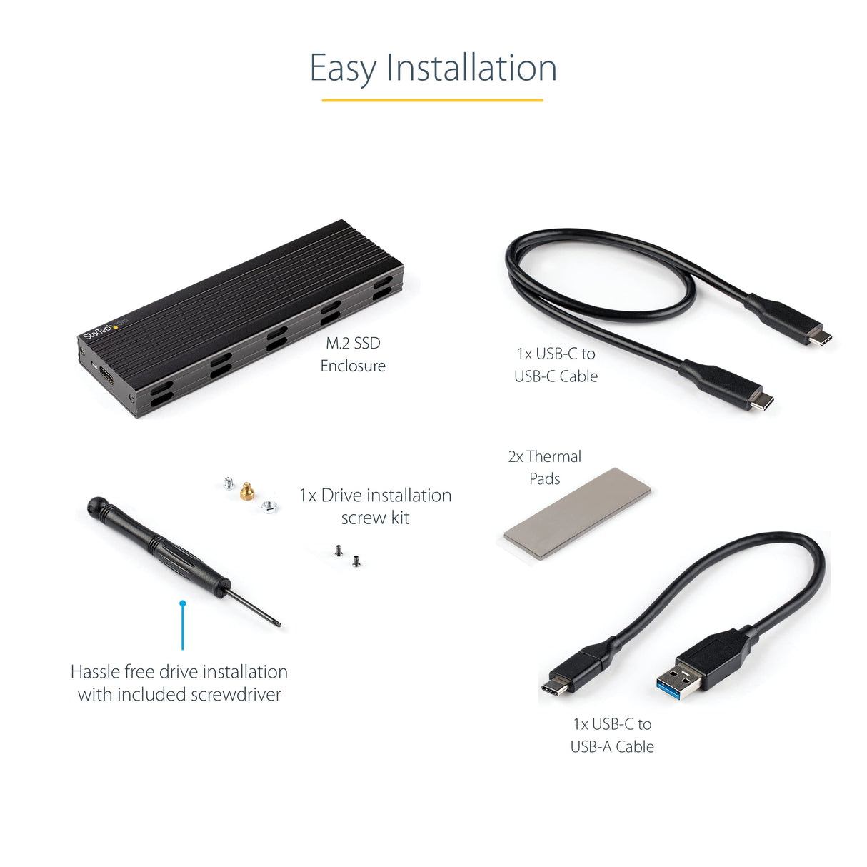 StarTech.com USB-C 10Gbps to M.2 NVMe or M.2 SATA SSD Enclosure -, W126322503 (M.2 SATA SSD Enclosure - Portable External M.2 PCIe/SATA NGFF SSD Aluminum Case - USB Type-C & USB-A)