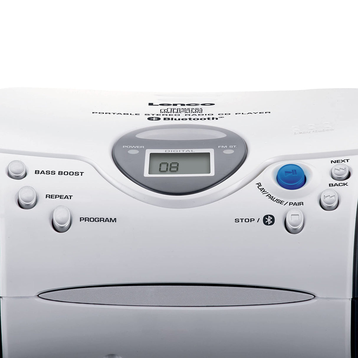 Lenco SCD-24 Blanco/Negro, Radio FM portátil con Reproductor de CD, Conector para Auriculares, Cable, Pilas, Ideal para Llevar, fácil de Usar