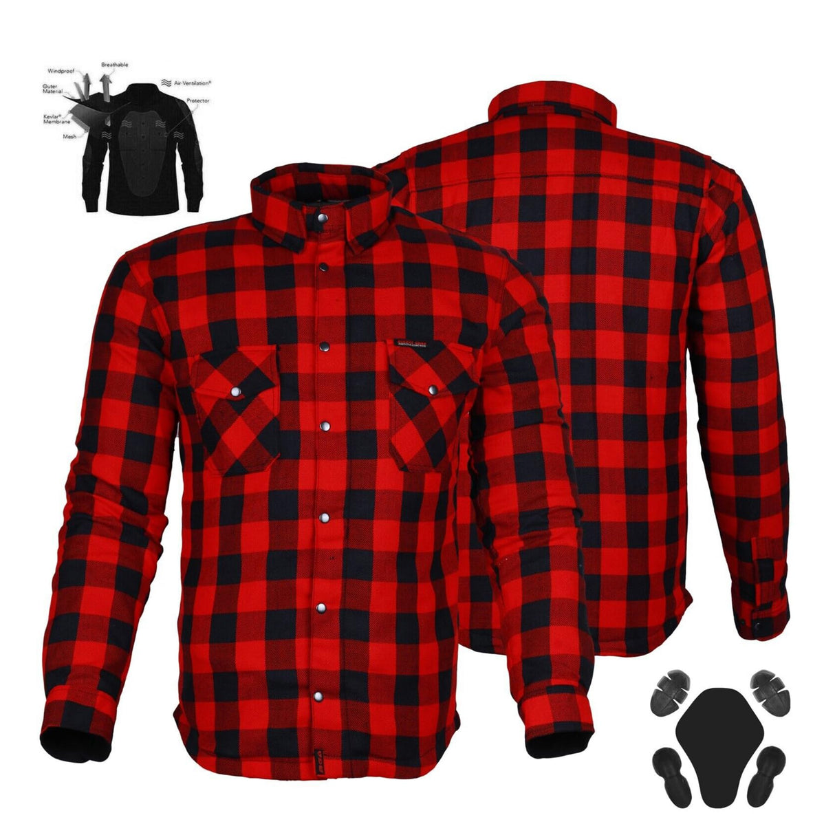 Bikers Gear Australia - Camisa protectora de franela para motocicleta con forro de aramida multicolor Rojo/Negro large
