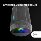 Mars Gaming MC- Cylon, Caja Gaming MicroATX, Diseño Cilíndrico de Turbina, Panel Cristal Templado y Ventana Superior Curvada Panorámica, Ventilador Frontal RGB 200mm + Ventilador Trasero 120mm, Negro