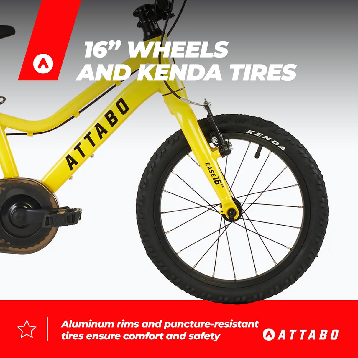 ATTABO Ease 16" Bicicleta de montaña, Juventud Unisex, Amarillo