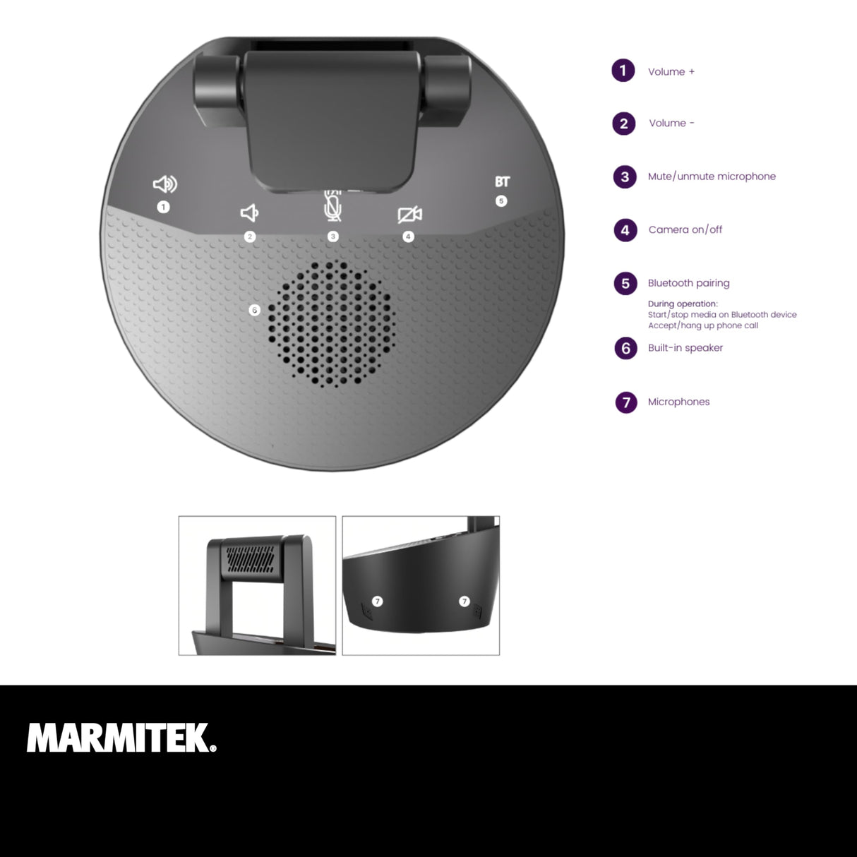 Marmitek Sistema de videoconferencia 4K CAM 4K Pro - cámara para Sala de conferencias - 4 x micrófono - 4K60 - Kit de cámara de vídeo para formación en reuniones - Teams - Altavoz
