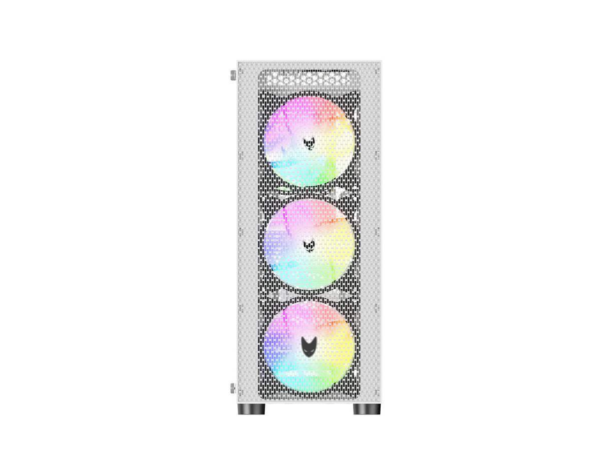 Oversteel - Azurite Caja Pc Gaming Compatible con Placas ATX, Micro ATX e ITX, 4 Ventiladores 120mm A-RGB Incluidos, Frontal Mallado, Instalación Vertical, Cristal Lateral Templado, USB 3.0, Blanco