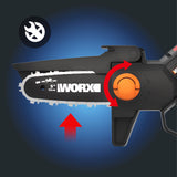 WORX NITRO Mini Motosierra batería 5 Pulgadas WG325E.1, Sierra de poda con pértiga de extensión de 125 cm, Motor sin Escobillas, PowerShare 20V, 1 batería y 1 cargador incluido