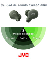 JVC HA-Z250T - Auriculares Inalámbricos con Bluetooth 5.3, 28 Horas de Batería, Certificación IPX4, Solo 5,1g de Peso, Cancelación de Ruido, 3 Pares de Almohadillas de Silicona y 2 de Espuma, Verde