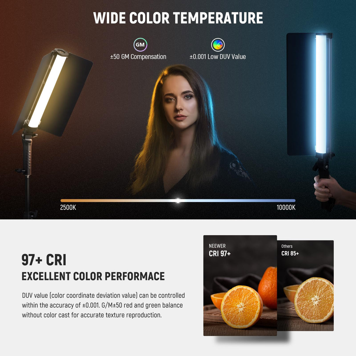 NEEWER RGB2 - Varita Luminosa LED RGB + Barndoor de Metal, Mango, Control de Barra táctil/App/2.4G, portátil magnética Recargable, Tubo para vídeo/Foto Regulable, 2500K-10000K CRI98+ 18 escenas