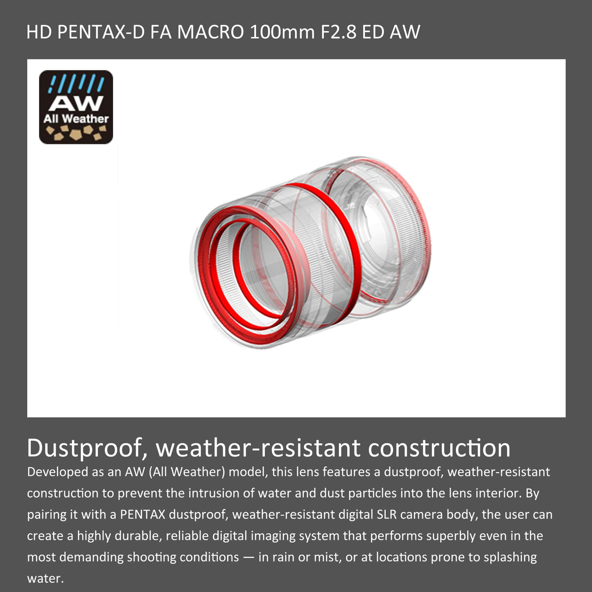 PENTAX Objectif HD DFA 100mm Macro F2.8 ED AW Noir