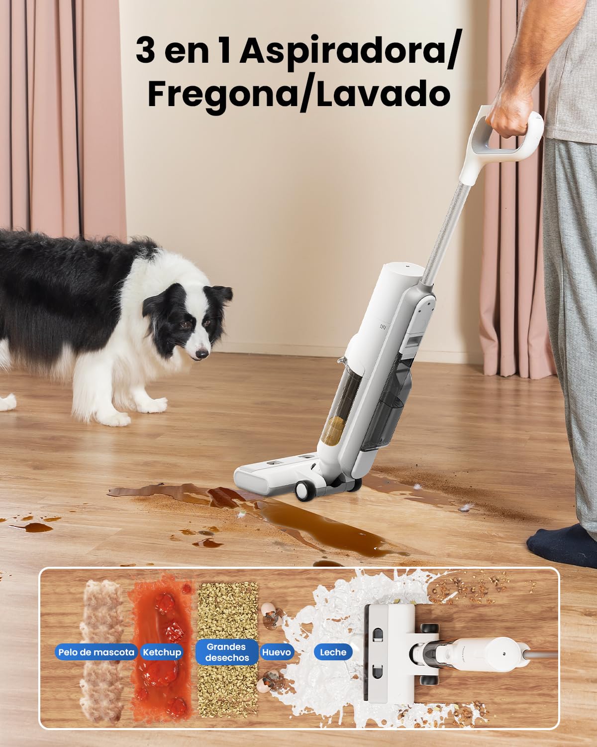 Proscenic F10 Pro Aspiradora Fregadora sin Cable en Seco y Húmedo 3 en 1, Aspiradora Escoba Ligera Inteligente, Autolimpieza, Pantalla LED, Tanque Doble, Suelos Duros
