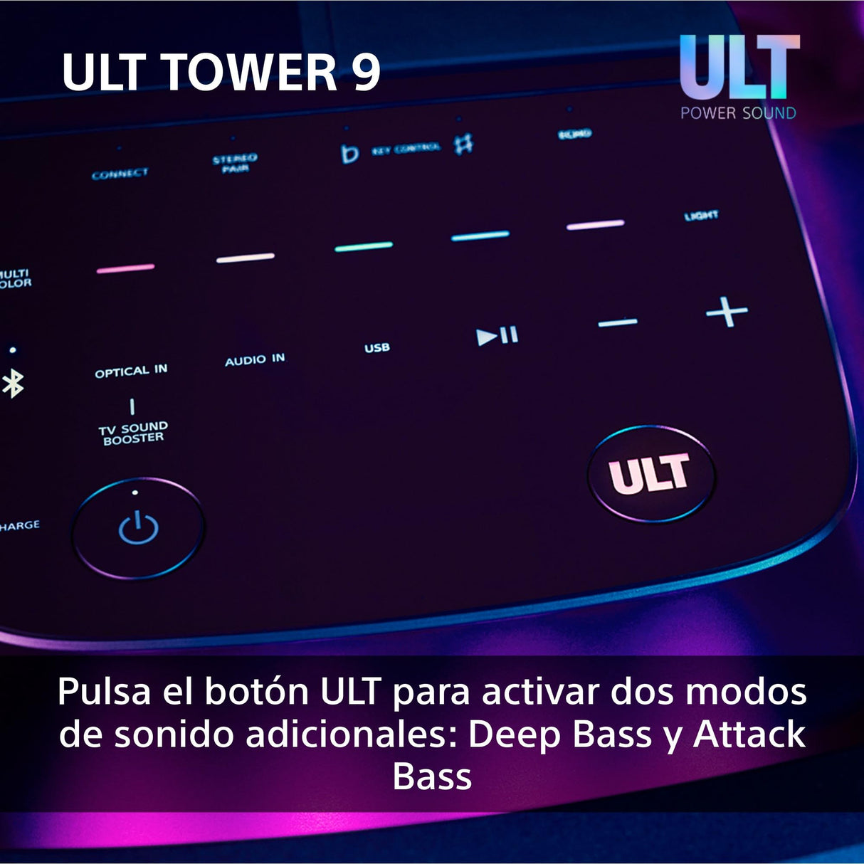 Sony ULT Tower 9, Ultimate Bluetooth Party Speaker, 25 H de batería y alimentación de Red, 2 Modos ULT Power Sound, X-Balanced Speaker, 360 Luces y Sonido, entradas de Karaoke, Negro