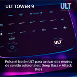 Sony ULT Tower 9, Ultimate Bluetooth Party Speaker, 25 H de batería y alimentación de Red, 2 Modos ULT Power Sound, X-Balanced Speaker, 360 Luces y Sonido, entradas de Karaoke, Negro
