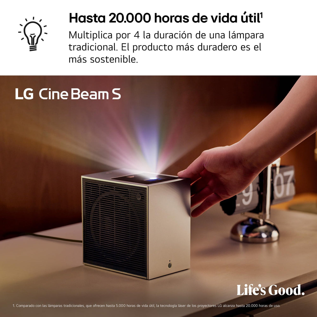 LG PU615U - Proyector CineBeam S, 4K UHD, 40 hasta 100", Smart TV con webOS, Tiro Ultra Corto, Láser RGB 500 Lúmenes, Dolby Atmos, HDMI eARC y USB-C