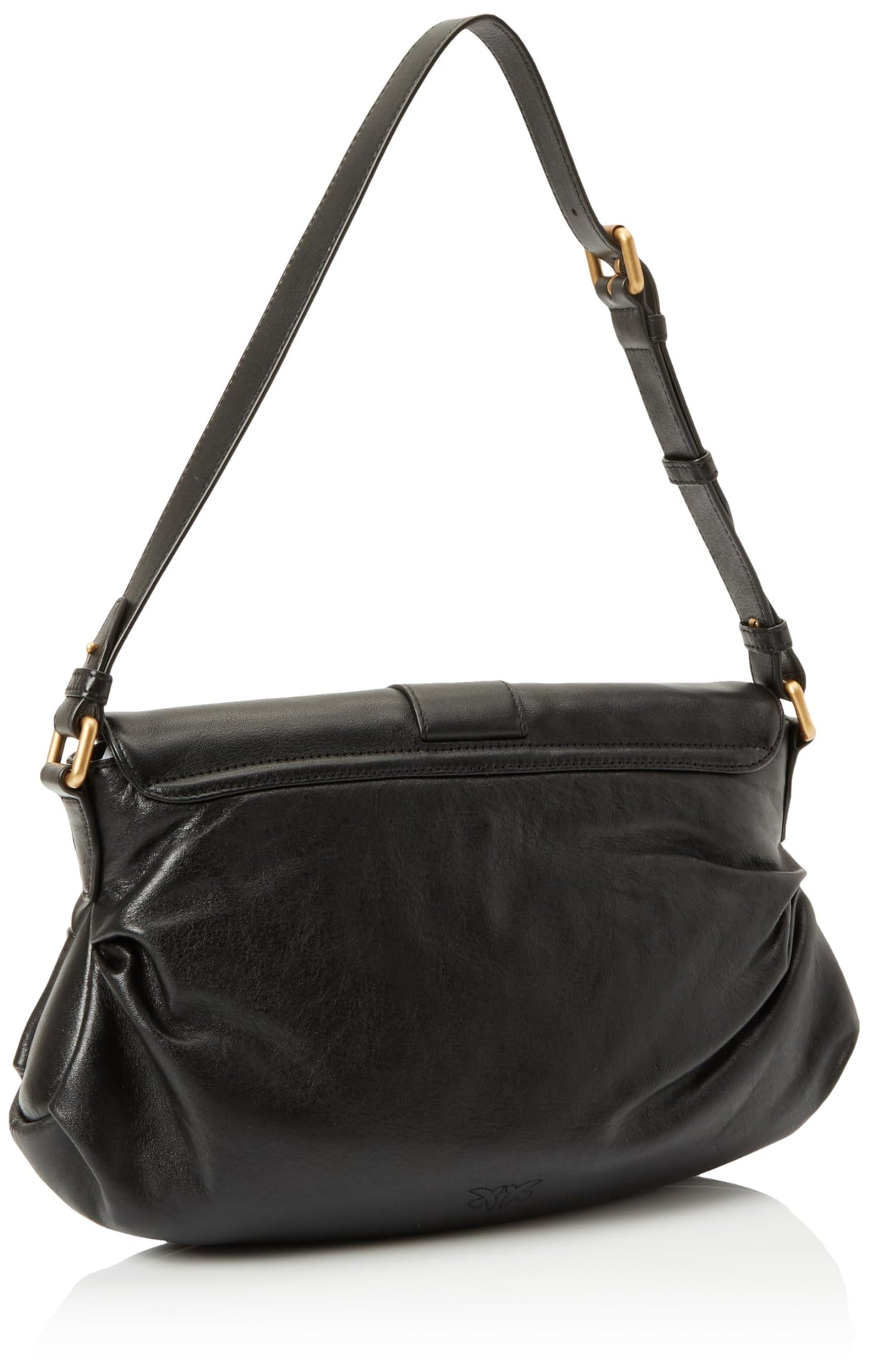 Pinko Jolene Shoulder Classic Ternera Crystal, Bolsa para Mujer, Z99m_Negro Limusina-Chocolate Gold