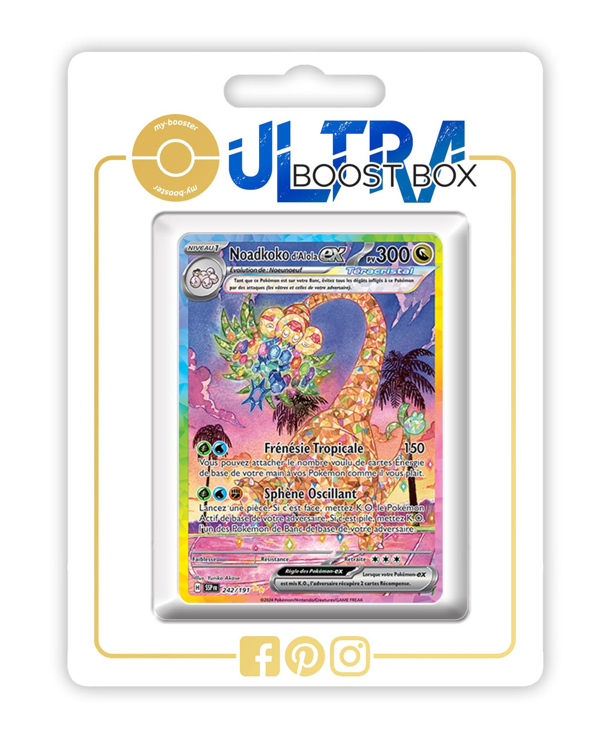 Noadkoko d'Alola ex (Exeggutor de Alola ex) 242/191 Alternativo Pokémon Gallery Teracristal Secreta - Ultraboost X Écarlate et Violet 8 - Étincelles Déferlantes Box de 10 Cartas Pokémon Francés