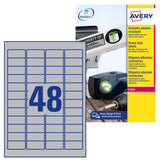 Avery España L6009-100, Etiquetas adhesivas plateadas resistentes intemperie y agua, 45,7x21,2mm, caja de 4800 etiquetas