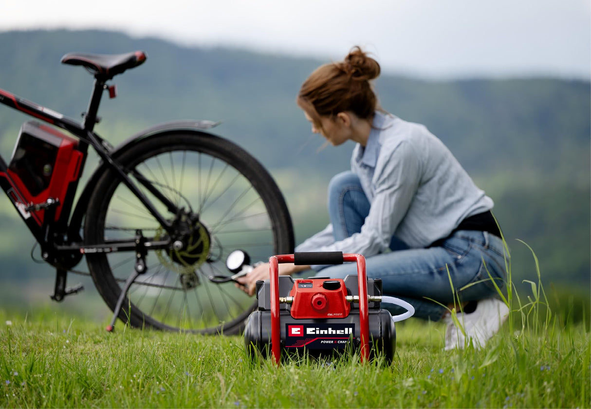 Einhell Compresor con batería TE-AC 36/150 Li OF-Solo Power X-Change (36 V, máx. 8 bar, depósito de 6 l, potencia de aspiración 150 l/min, manómetro, sin aceite, sin batería)