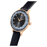 Swarovski Reloj Octea Nova, Fabricado en Suiza, Correa de piel, Negro, Acabado tono oro rosa