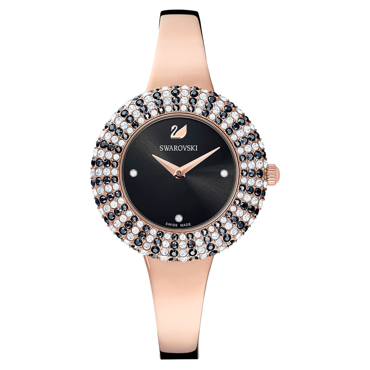 Swarovski Reloj Crystal Rose, Brazalete de Metal, Negro, PVD en Tono Oro Rosa