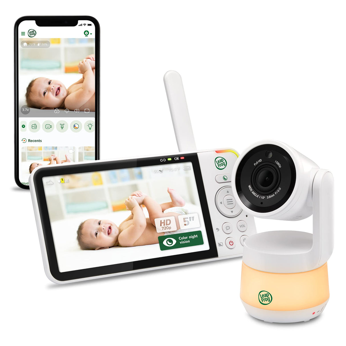 LeapFrog LF925HD Baby Monitors, 1080p WiFi Smart Baby Monitors, 360° Translation & Tilt, 8X Zoom, 5" 720p LCD Display, Night Vision, Walkie - Two-Way Talkie