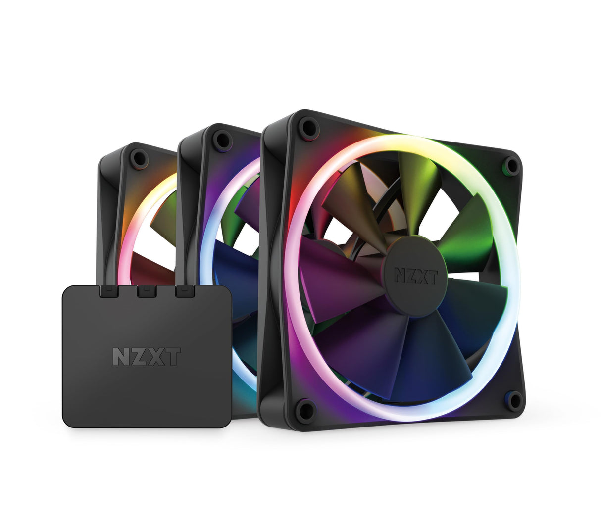 NZXT F120 RGB Fans - RF-R12TF-B1 - Personalización de iluminación RGB optima- Refrigeración silenciosa - Triple (ventilador y controlador RGB INCLUIDOS) - Ventilador de 120 mm - Negro
