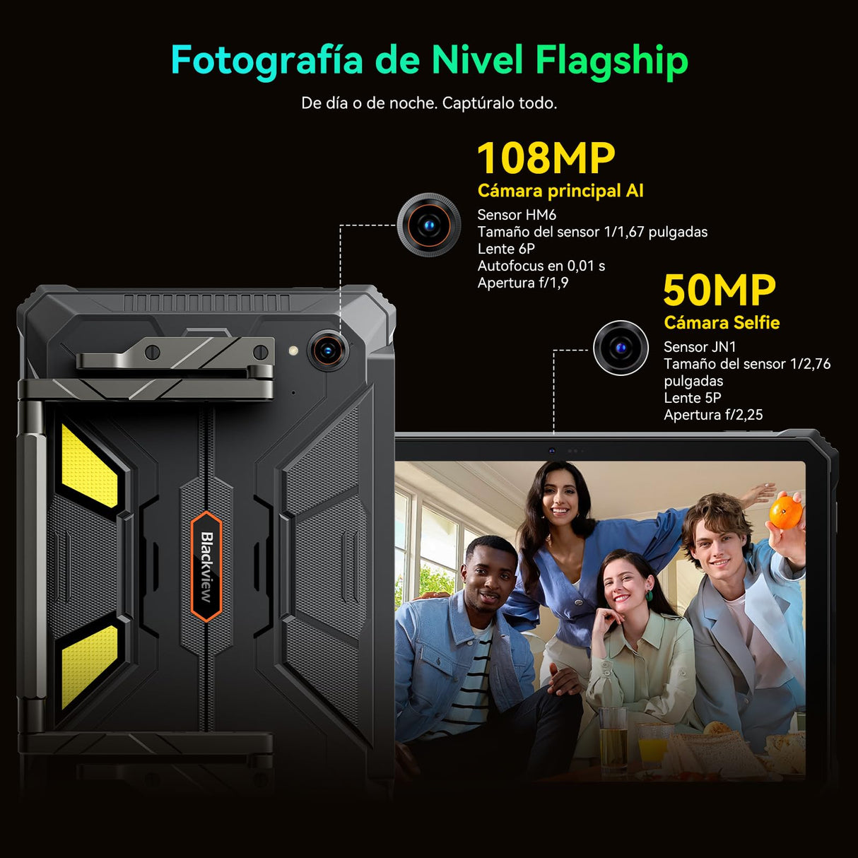 Blackview Active12 Pro Tablet Rugerizada con Proyector de 120", 30000 mAh/Cargador de 120W, 36GB RAM + 256GB ROM, 11 Pulgadas FHD+ Android 15 Rugged Tablet, 108MP + 50MP, Dimensity 7300/Doble 5G LTE