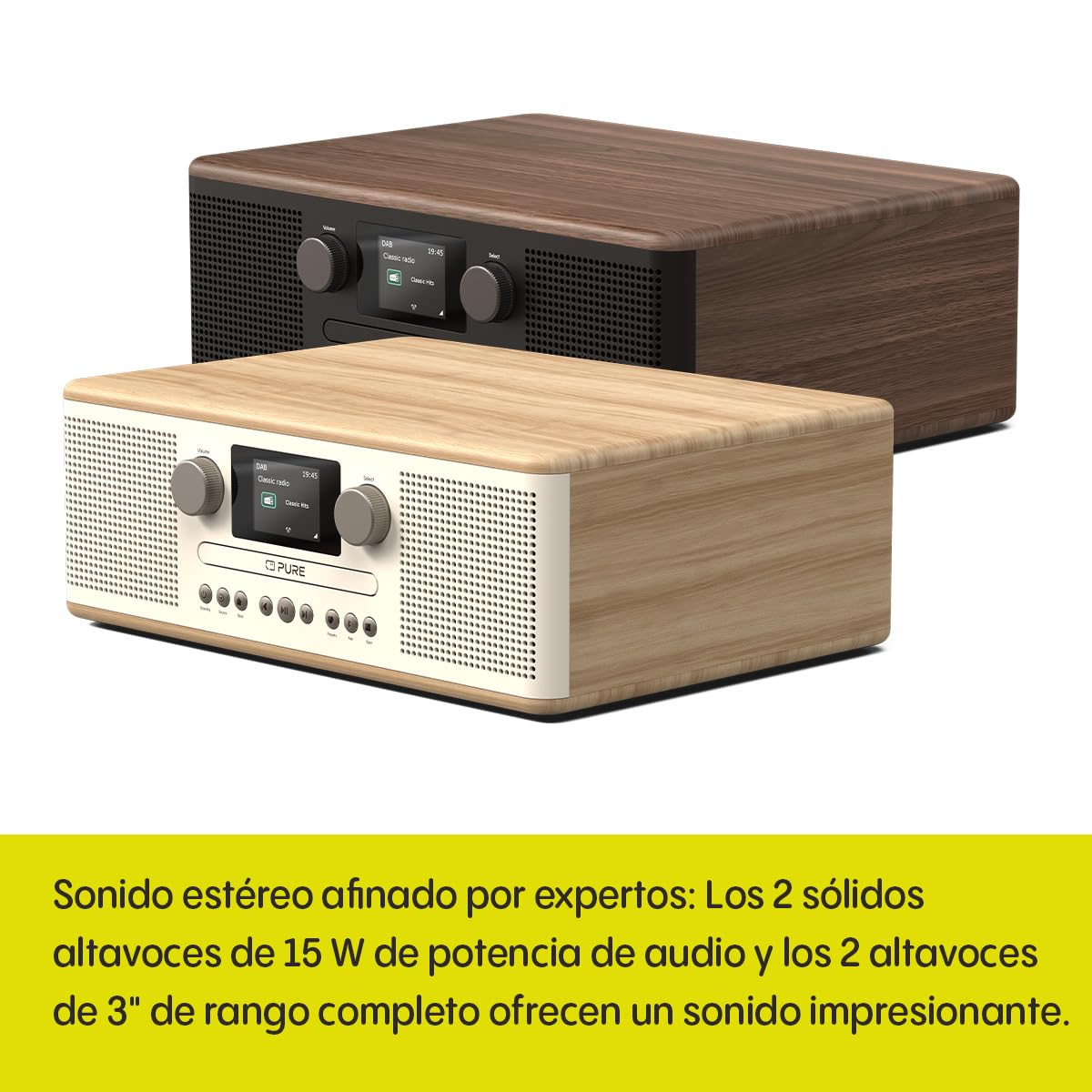 Pure Classic C-D6 Equipo de música (Reproductor de CD, Dab+/FM, Bluetooth, AUX, USB, Alarma Sleeptimer) Blanco algodón/Roble