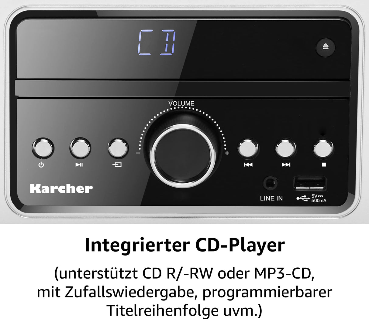 Karcher Dab 4500CD - Radio Digital estéreo (Sistema Compacto con Reproductor de CD, Bluetooth, Radio FM/Dab+, Sistema de música, USB, Despertador, Altavoz de 30 W, Mando a Distancia, Elegante Carcasa