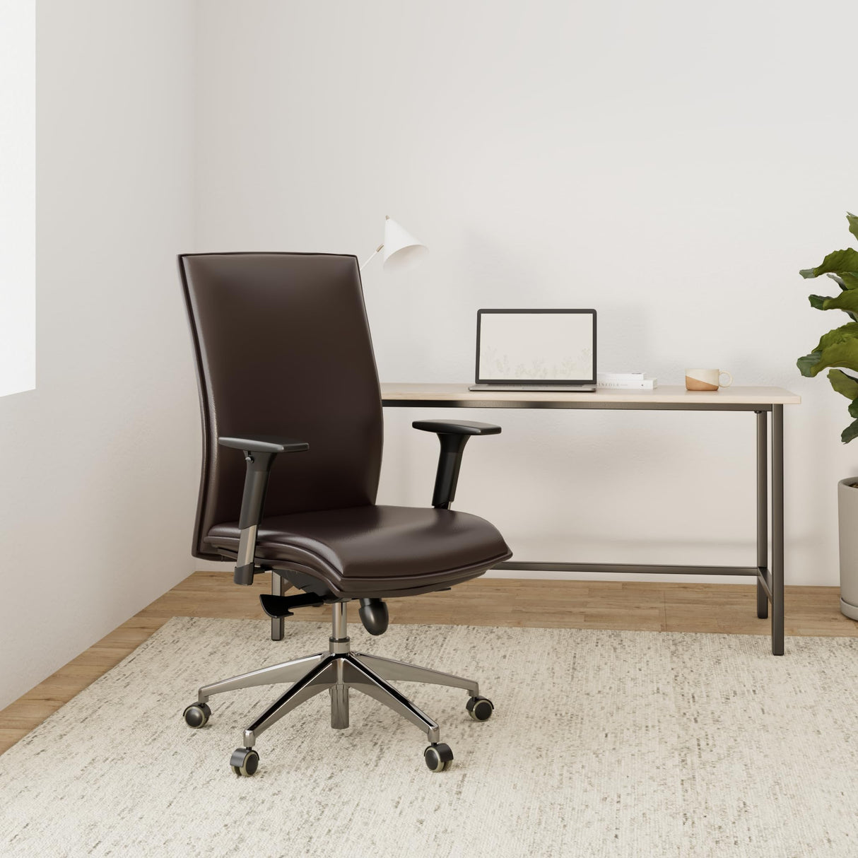 hjh OFFICE 600140 Silla ejecutiva Murano 10 Cuero marrón, Silla de Oficina con Ruedas Silla giratoria