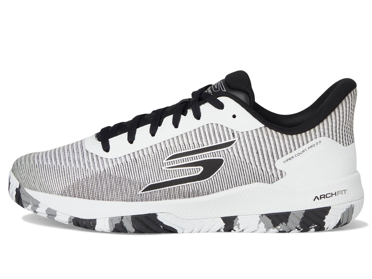 Skechers Viper Court Pro 2.0, Zapatillas Hombre, White Synthetic/Textile/Black Trim, 44 EU