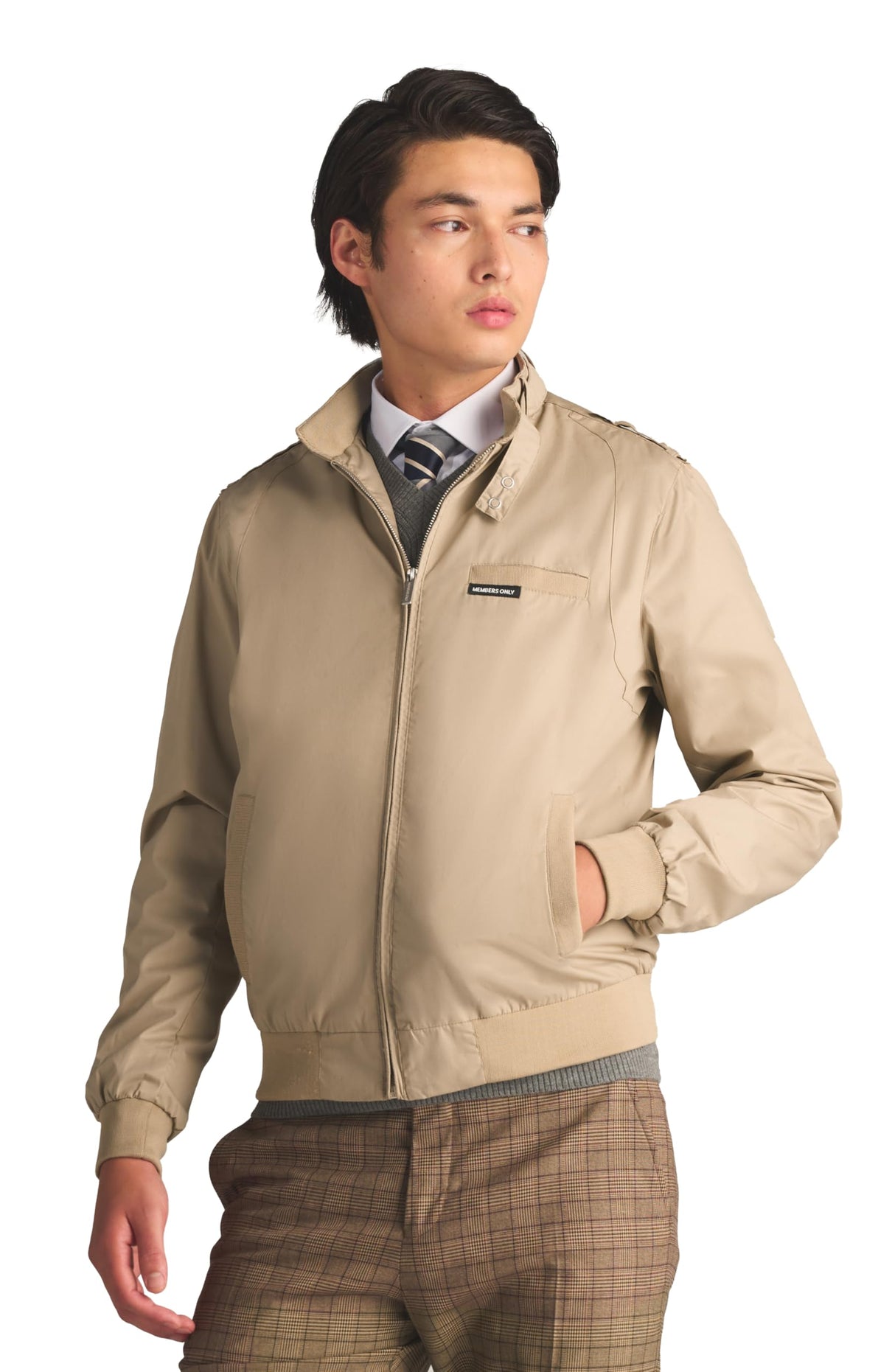 Members Only, Chaqueta de Motorista emblemática Original para Hombre, Corte Entallado, Caqui, Medium