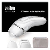 Braun Luz Pulsada Silk-expert Pro 3, Eliminación Del Vello En Casa, Alternativa a Depilación Láser, Depiladora IPL Con Funda y 3 Cabezales Para Cara y Cuerpo, Blanca/Plateada, PL3230
