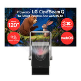 LG PU600U - Proyector CineBeam 4K UHD, Láser 3 Ch (RGB), Smart TV WebOS 24, Brillo 600 Lúmenes, HDR10 y HLG, Pantalla hasta 120", AirPlay 2 y Screen Share, Bluetooth, Plata/Negro