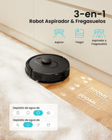 Vexilar Robot Aspirador y Fregasuelos W11 con Potente Succión 5000Pa, Robot Aspirador con Sistema de Navegación Láser Inteligente y Función de Mapeo Inteligente, Base Autovaciado, Negro