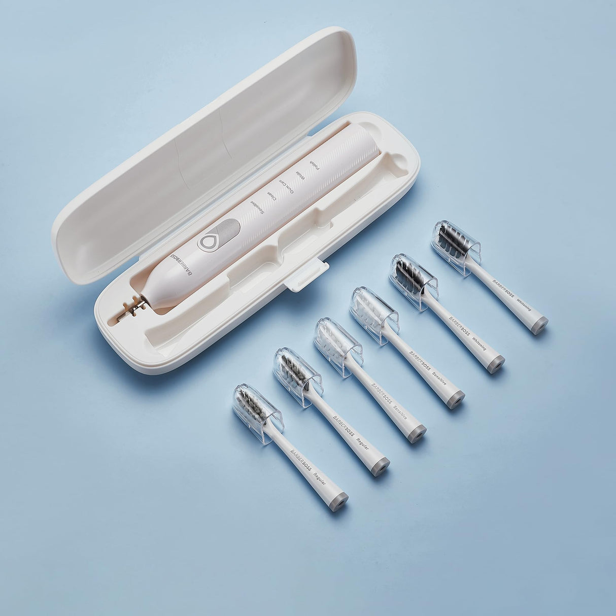 BarberBoss Cepillo de dientes eléctrico con 6 cabezales de cepillo y sensor de presión, cepillo de dientes recargable para adultos con 5 modos, temporizador inteligente, cepillo de dientes