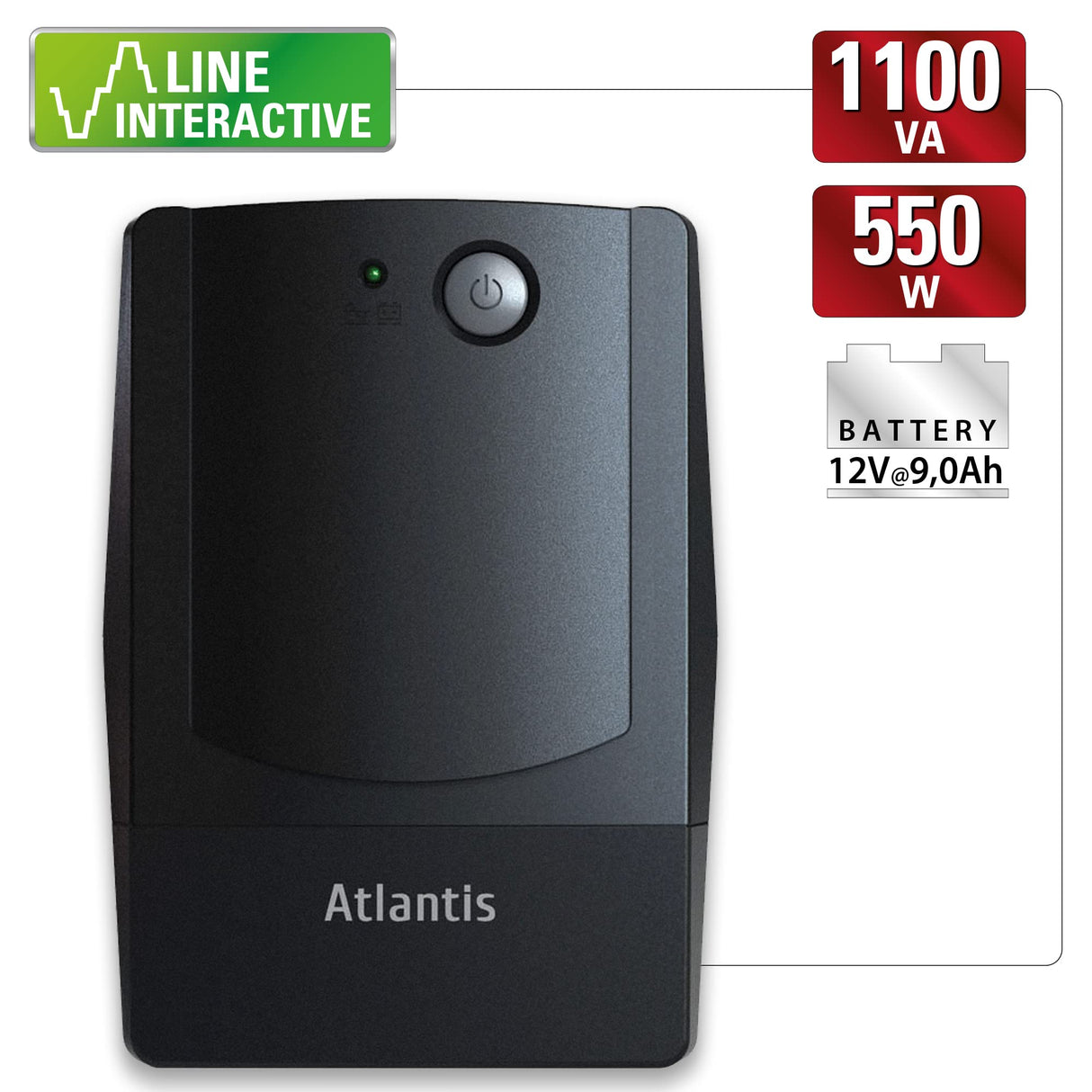 Atlantis Land OnePower PX1100 sistema de alimentación ininterrumpida (UPS) 1100 VA 4 salidas AC - Fuente de alimentación continua (UPS) (1100 VA, 550 W, 162 V, 268 V, 220 V, 220 V)