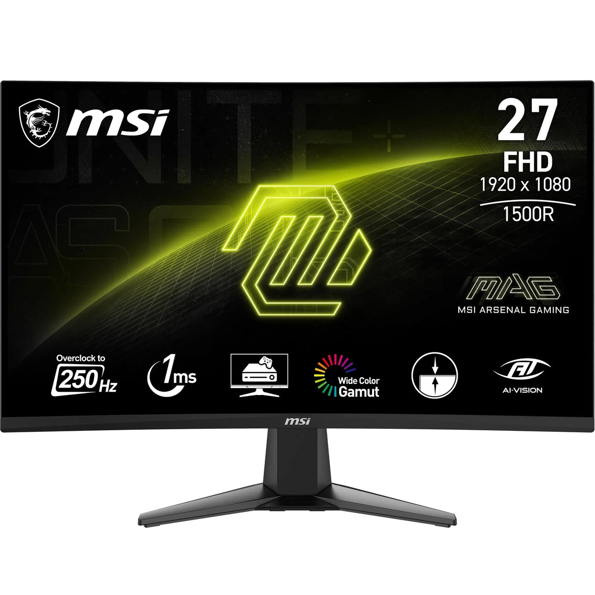 MSI mag 27C6F Monitor Curvo Gaming FHD de 27", 1500R 1920 x 1080 Panel VA rápido, 180 Hz / 0,5 ms (GtG, mín.), Sincronización adaptativa, DP 1.2a, HDMI CEC