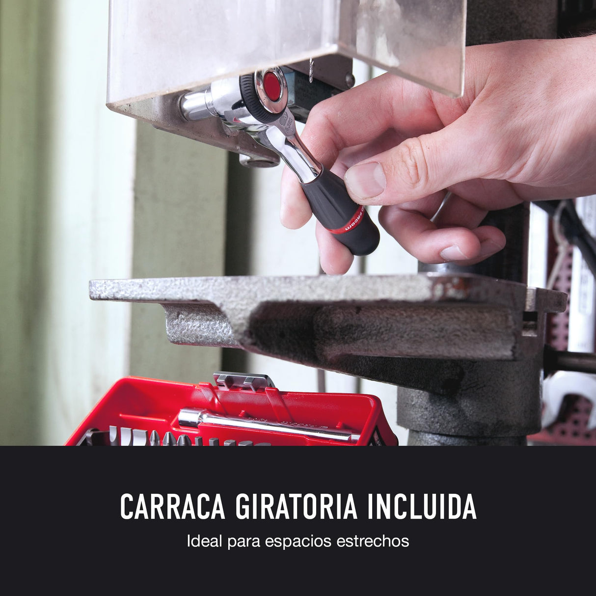 FACOM Juego de Vasos 1/4" y Puntas de Atornillado, 38 Piezas, Compacto y Performante, Incluye Cliquet Rotativo 360°, Pozidriv, Phillips y Resistox, R.360NANOPB