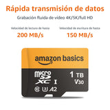 Amazon Basics Tarjeta MicroSDXC de 1 TB con Adaptador, Velocidad de Lectura de hasta 200 MB/s, Paquete de 1