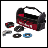 Einhell Amoladora angular con batería TE-AG 18/115 Li Kit Power X-Change (18 V, 115 mm diámetro de disco, 28 mm profundidad de corte, incl. disco, 4,0 Ah batería y cargador)