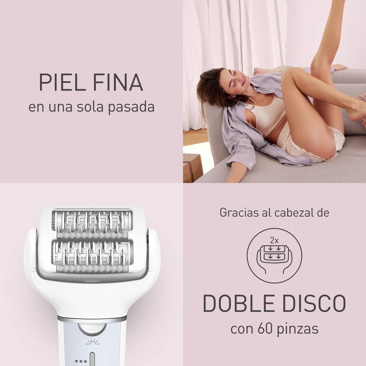 Panasonic ES-EY90-A503 Húmedo y Seco Depiladora, Doble Disco con 60 Pinzas, Flexible 90º Pivotante Cabeza, 3 velocidad Ajustes, LED Luz, 30 Min de Operación, Cabeza para Cuidado Pies, Cabeza Afeitado