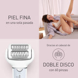 Panasonic ES-EY90-A503 Húmedo y Seco Depiladora, Doble Disco con 60 Pinzas, Flexible 90º Pivotante Cabeza, 3 velocidad Ajustes, LED Luz, 30 Min de Operación, Cabeza para Cuidado Pies, Cabeza Afeitado