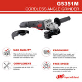 Ingersoll Rand Amoladora de Batería Angular G5351M, Amoladora Inalámbrica de 20 V, 8000 rpm, 1HP, Disco de 4,5"